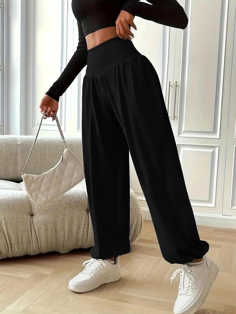 Bequeme hohe Taille Sweatpants für Frauen in Schwarz. 5