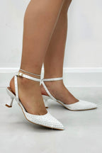 Elegante Kristall Darling Perlen Slingback Kitten Heels in Weiß 2