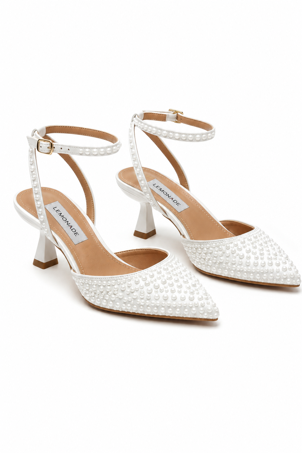 Elegante Kristall Darling Perlen Slingback Kitten Heels in Weiß 4