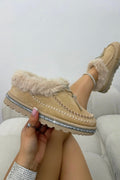 Kristall Faux Fur Gefütterte Tazgirl Outdoor Hausschuhe in Nude