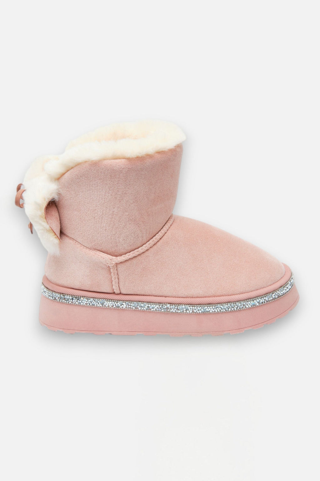 Kristall Faux Fur Schleife Snugg Boots in Rosa für gemütlichen Winterkomfort. 5