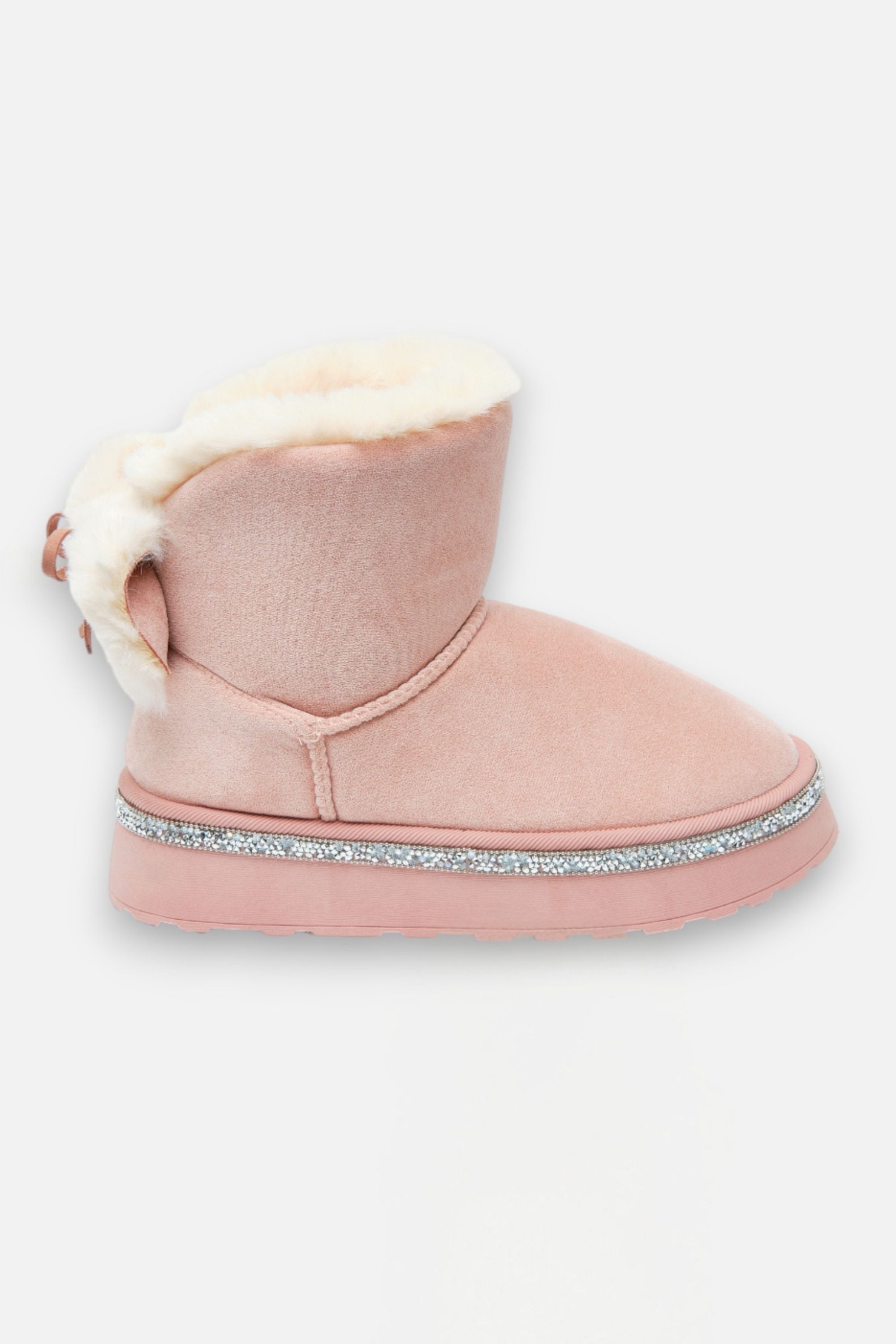 Kristall Faux Fur Schleife Snugg Boots in Rosa für gemütlichen Winterkomfort. 5
