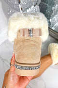 Gemütliche Kristall Faux Wildleder Snuggle Cloud Cuff Fleece Boots in Nude.