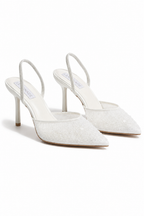 Kristall Perle Slingback Court Heels in Weiß für elegante Anlässe. 3