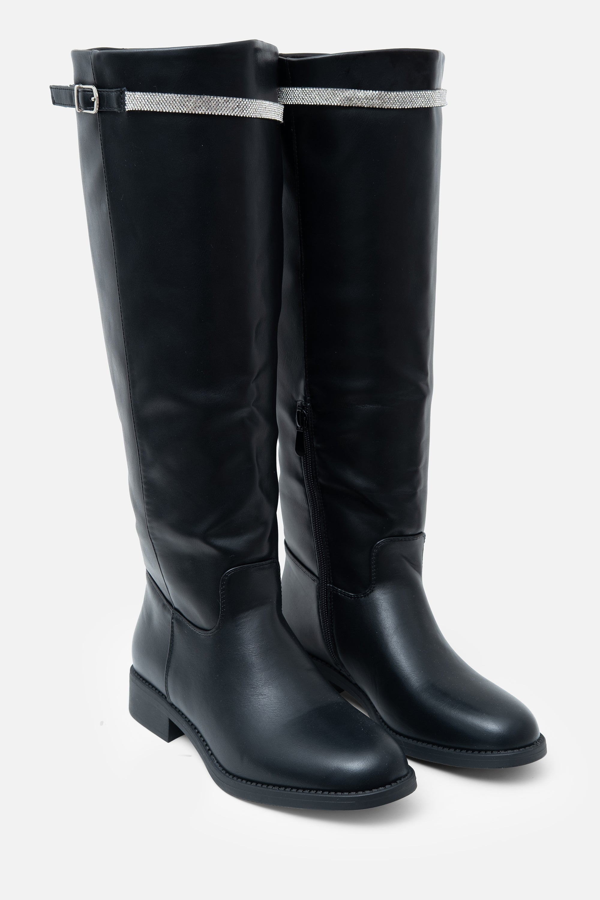 Elegante schwarze Kristall Reign Reiter Stiefel mit Glitzerbesatz. 5