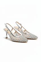 Kristall Siren Slingback Court Heels in Silber mit Glitzer 5
