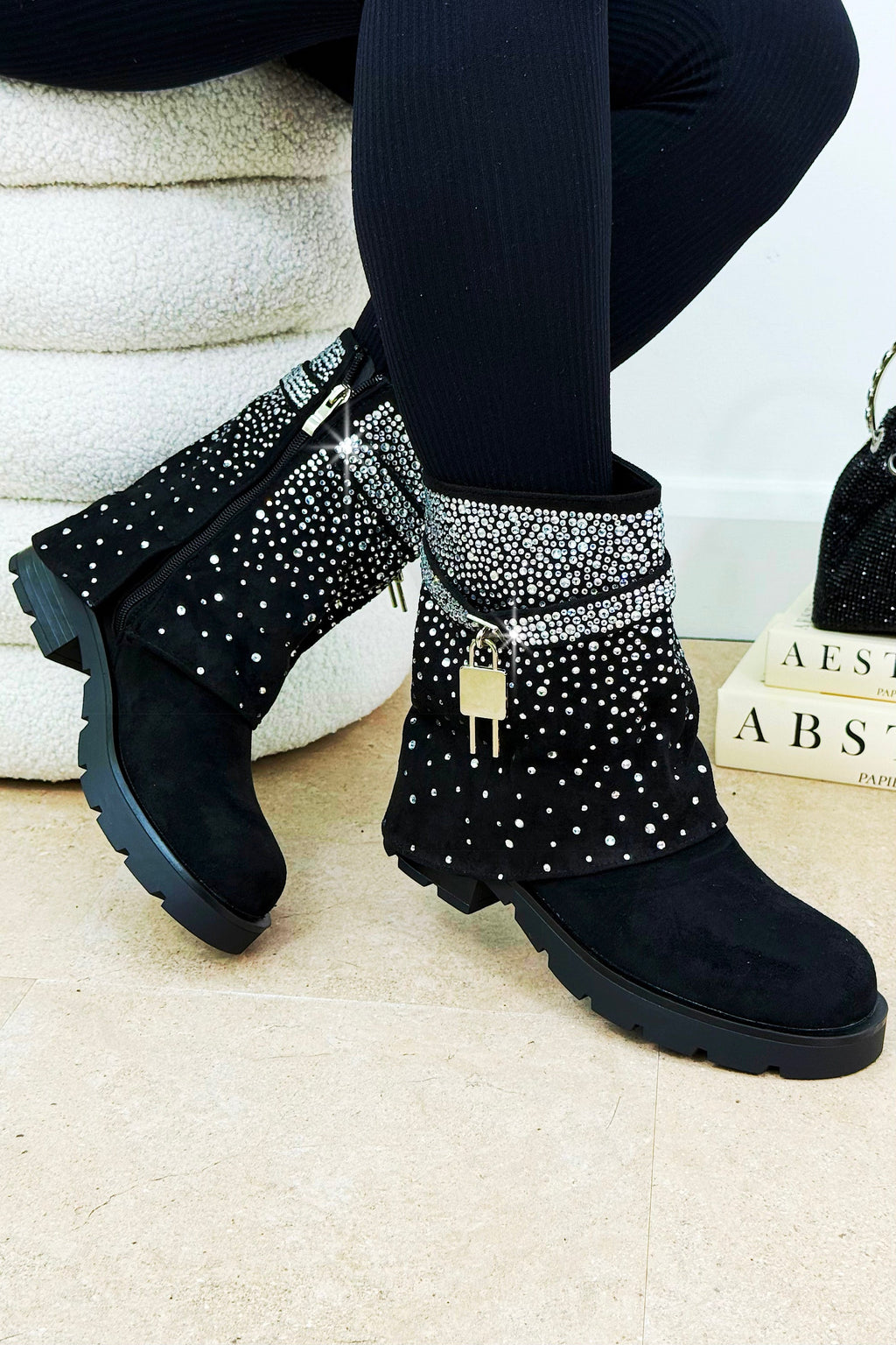 Kristall Starlight Stride Stiefel in Schwarz mit Glamour 3