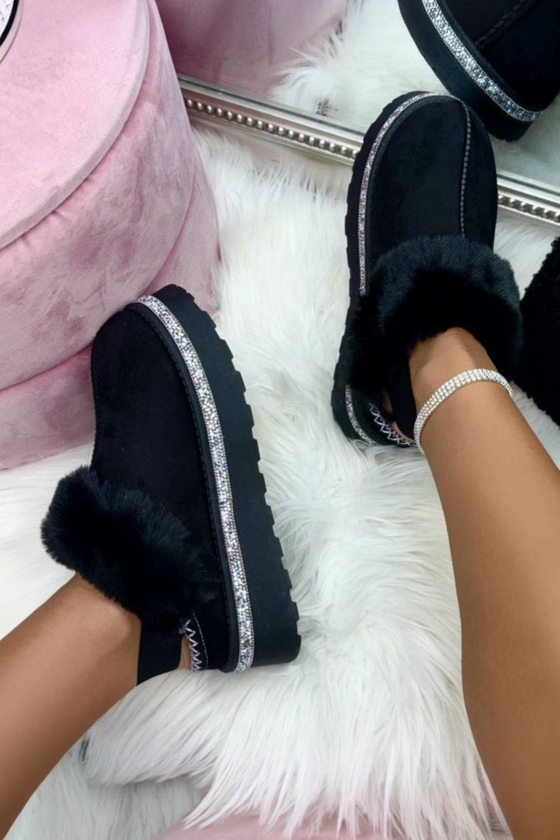 Kristallbesatz Plattform Ultra Mini Snugg Boots in Schwarz 2