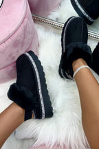 Kristallbesatz Plattform Ultra Mini Snugg Boots in Schwarz 2