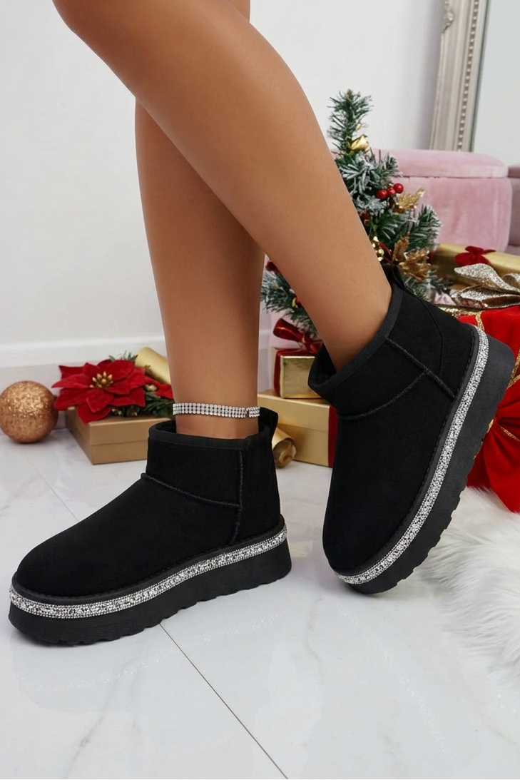 Kristallbesatz Plattform Ultra Mini Snugg Boots in Schwarz 4