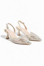 Elegante Kristallperlen Abend Slingback Kitten Heels in Nude 2