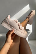 Damen Schnürtrainer Pink mit Kristallverzierung