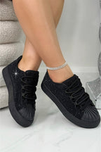 Kristallverzierte schwarze Schnürtrainer für Damen 2