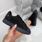 Kristallverzierte schwarze Schnürtrainer für Damen 3