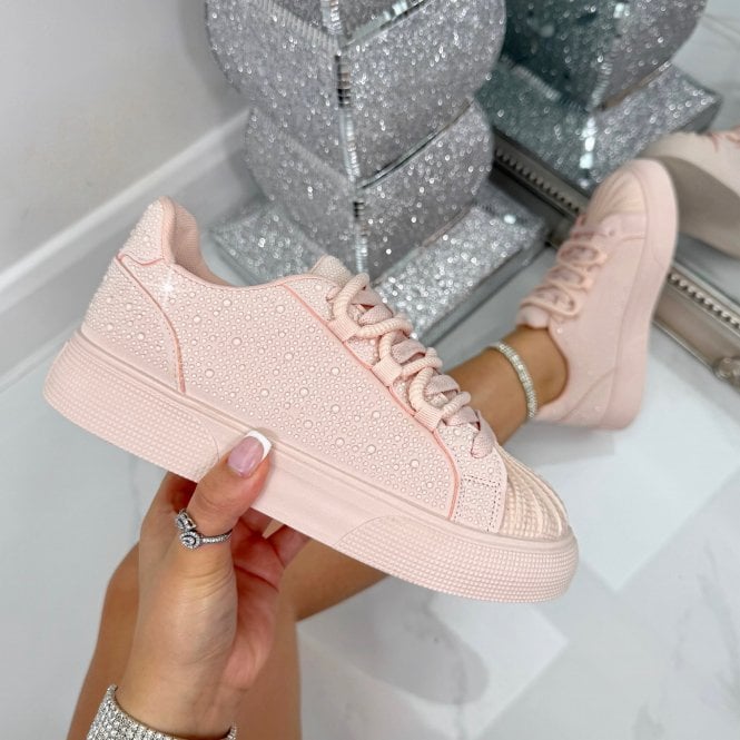 Damen Schnürtrainer Pink mit Kristallverzierung 3