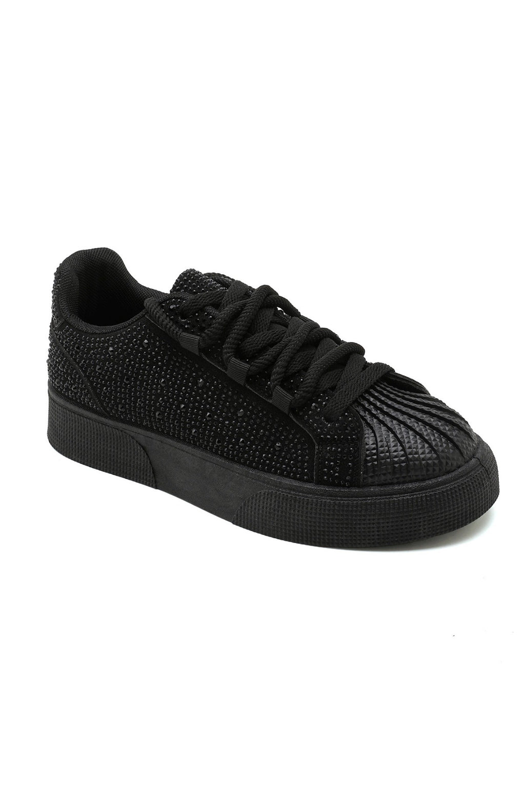 Kristallverzierte schwarze Schnürtrainer für Damen 4