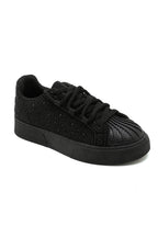 Kristallverzierte schwarze Schnürtrainer für Damen 4