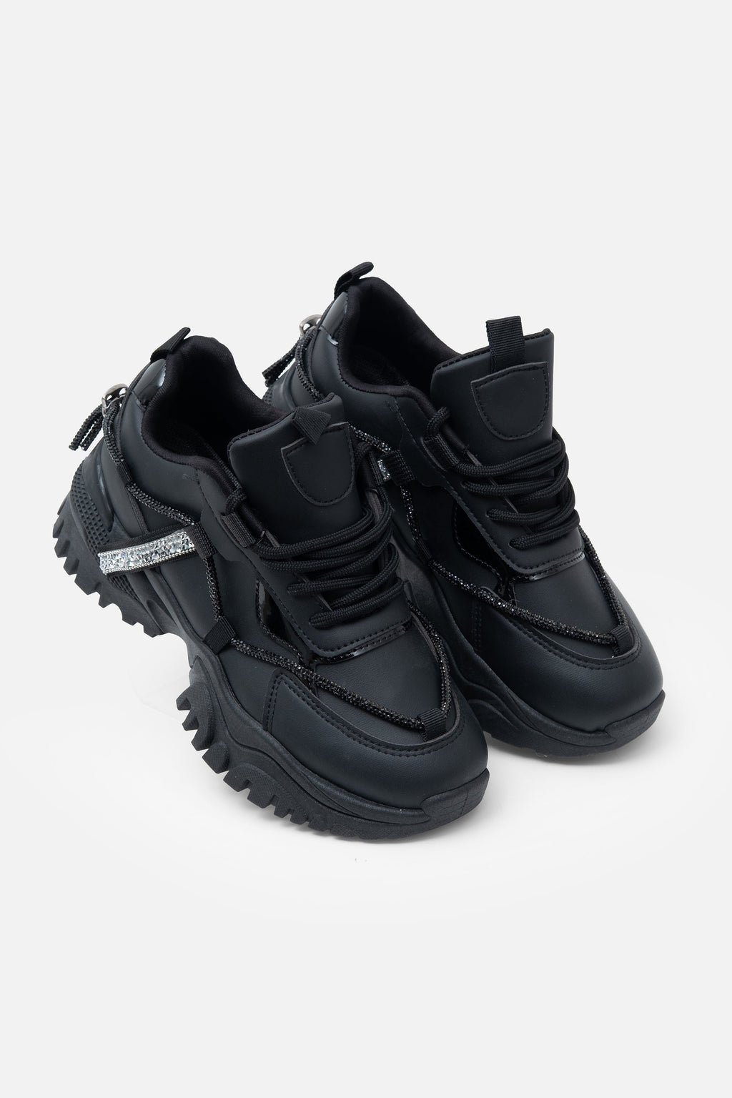 Klobige Sneaker Schwarz mit Kristallakzenten 5