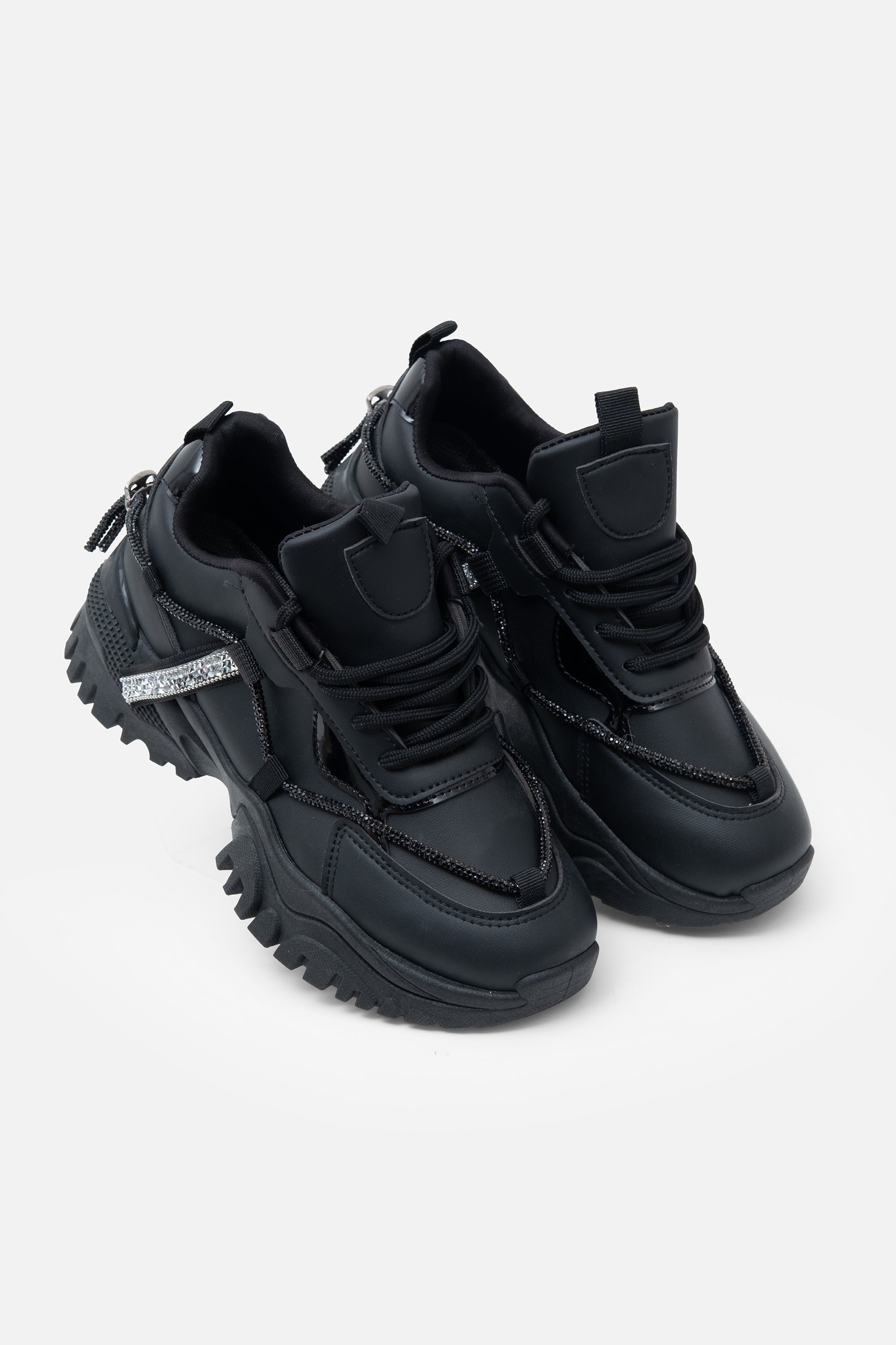 Klobige Sneaker Schwarz mit Kristallakzenten 5