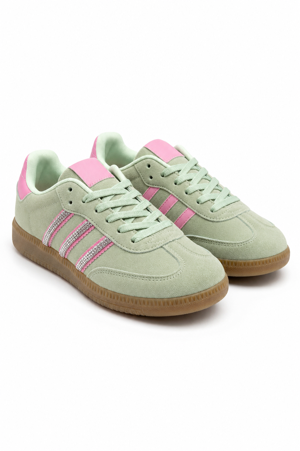 Damen Sneaker Grün mit Kristallstreifen 3