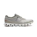 On Running Cloud 5 Chalk Grove Sneaker in Beige mit atmungsaktivem Mesh-Obermaterial.