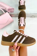 Sneaker mit Streifen und Kristallen in Braun