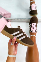 Sneaker mit Streifen und Kristallen in Braun 2