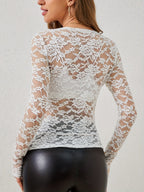 Elegantes Spitzen V-Ausschnitt Langarmtop für besondere Anlässe. 12