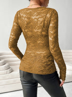 Elegantes Spitzen V-Ausschnitt Langarmtop für besondere Anlässe. 17