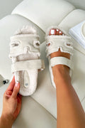 Gemütliche Snuggle Chic Slipper Sliders in Nude mit Kunstschaffell