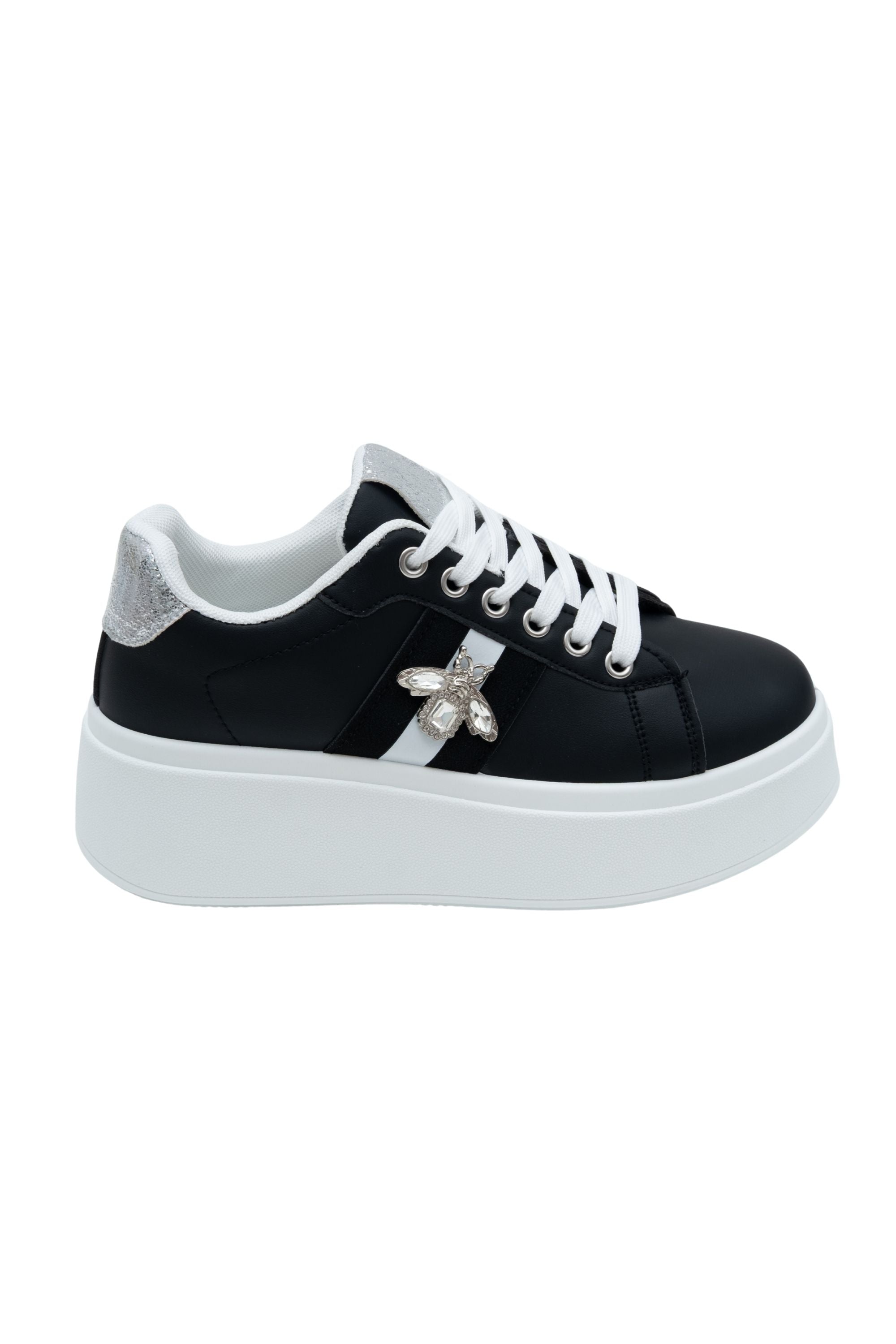 Chunky Sneaker in Schwarz mit Kristallverzierung 4