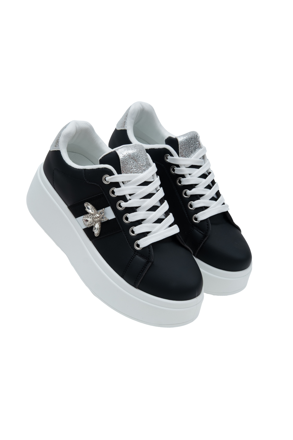 Chunky Sneaker in Schwarz mit Kristallverzierung 5