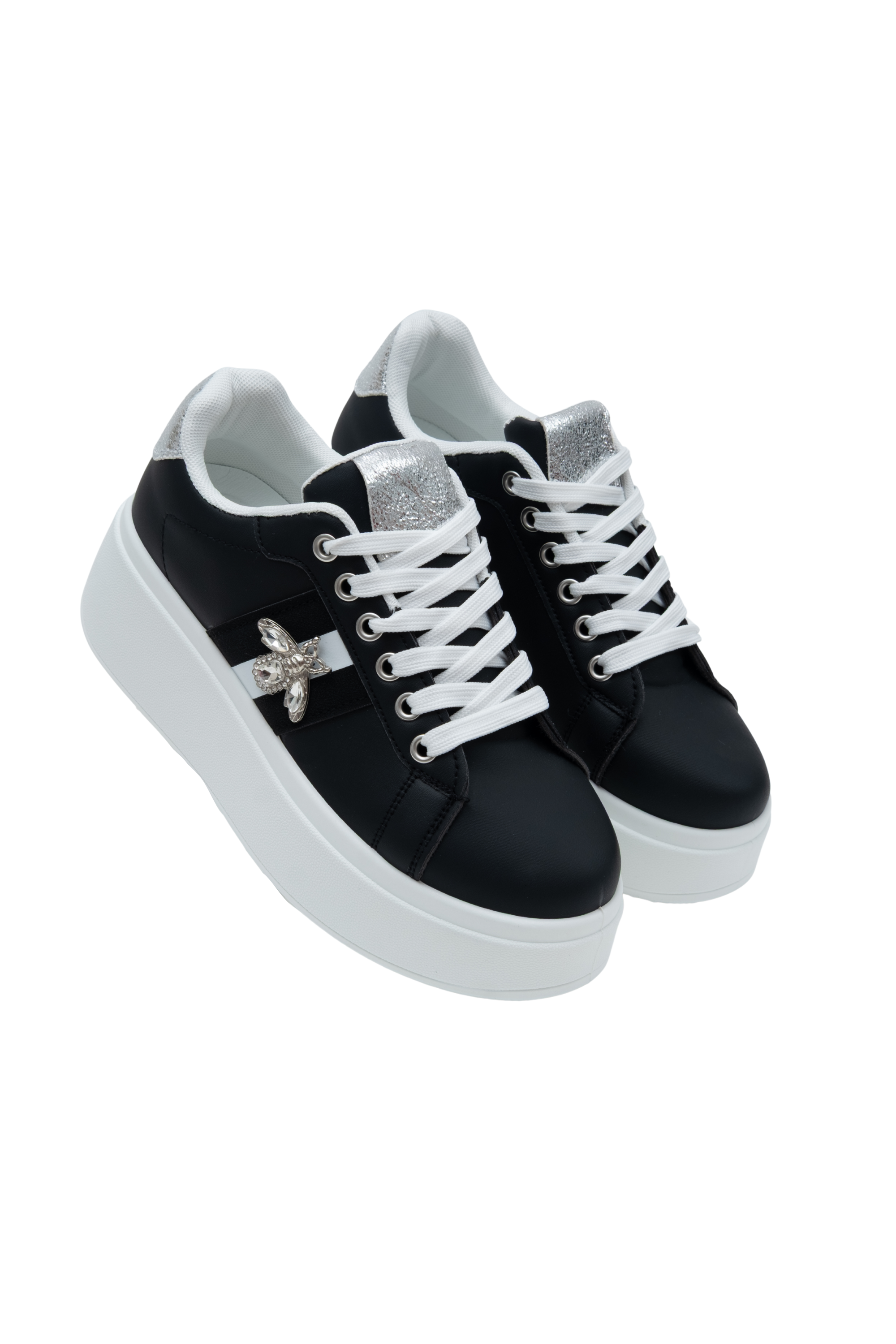 Chunky Sneaker in Schwarz mit Kristallverzierung 5