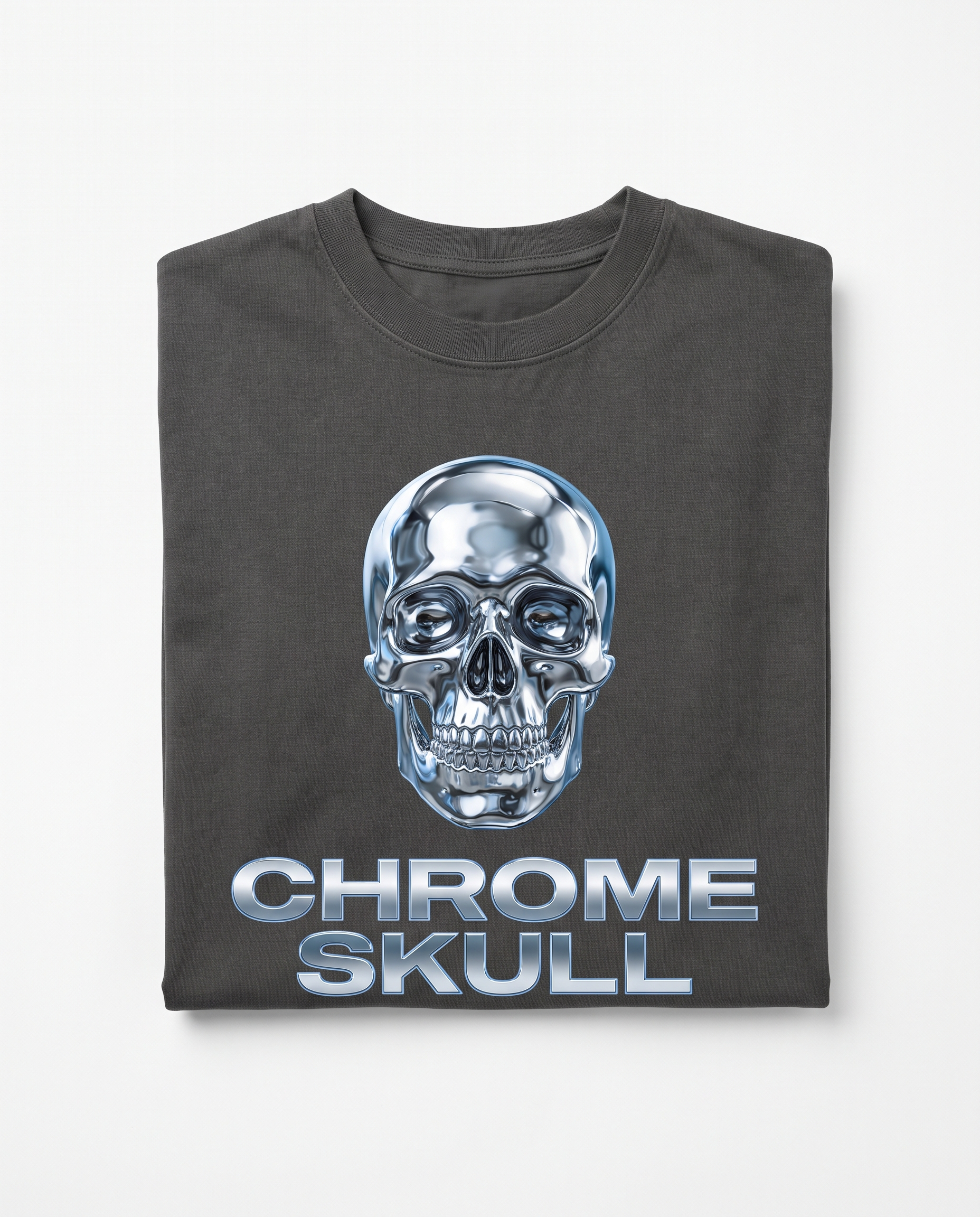 Chrom-Schädel T-Shirt, Rückseitendetail Grafikdruck – Pursesnet