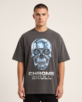 Chrom-Schädel Oversized Streetwear T-Shirt, Vorderansicht – Pursesnet