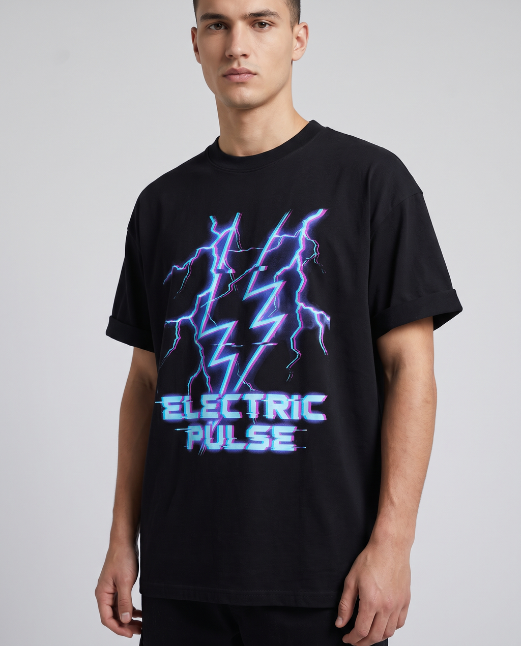 Elektrischer Puls Oversized Streetwear T-Shirt, Vorderansicht – Pursesnet