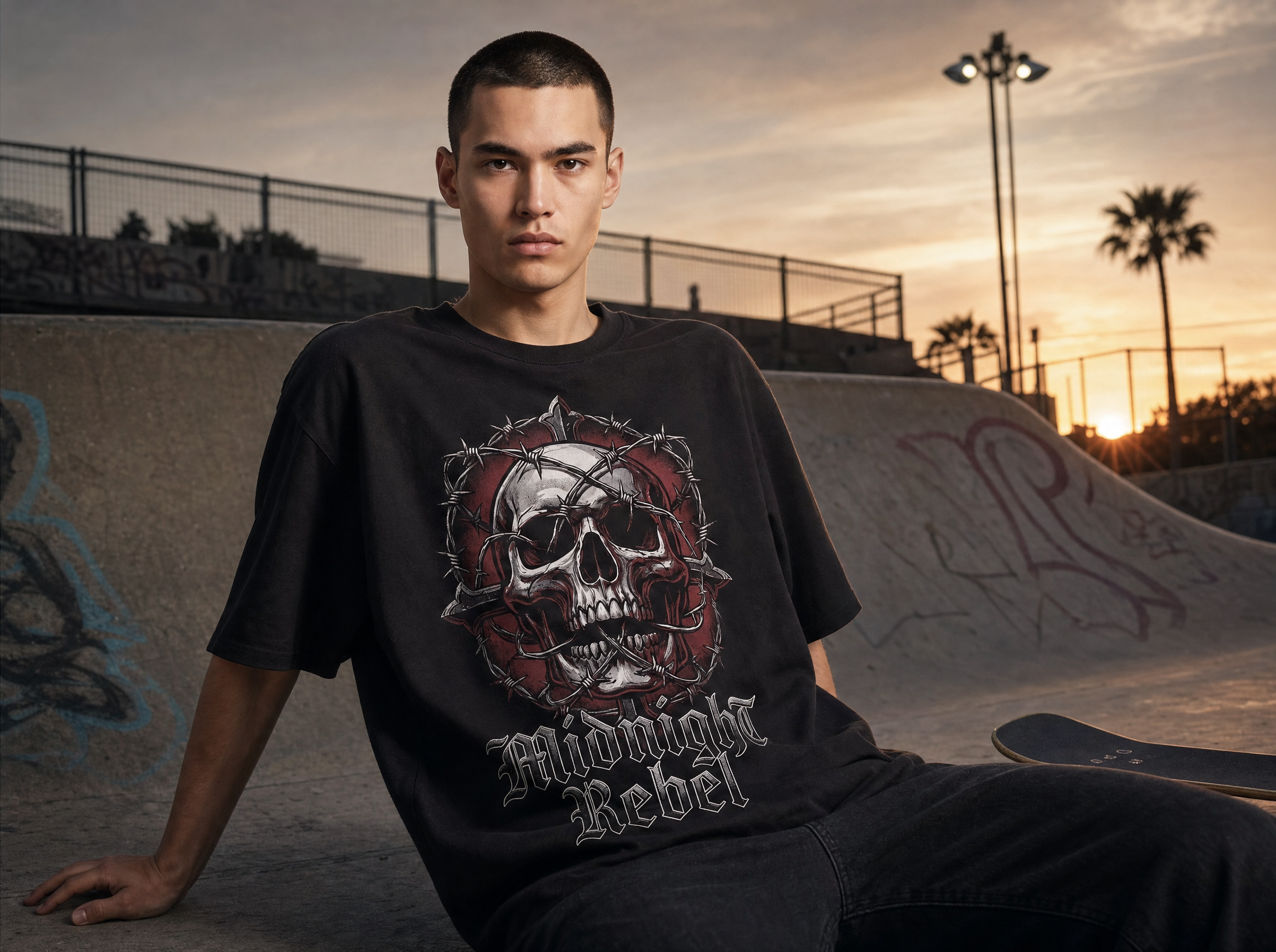 Mitternachtsrebell Oversized Streetwear T-Shirt – Lifestyle-Aufnahme
