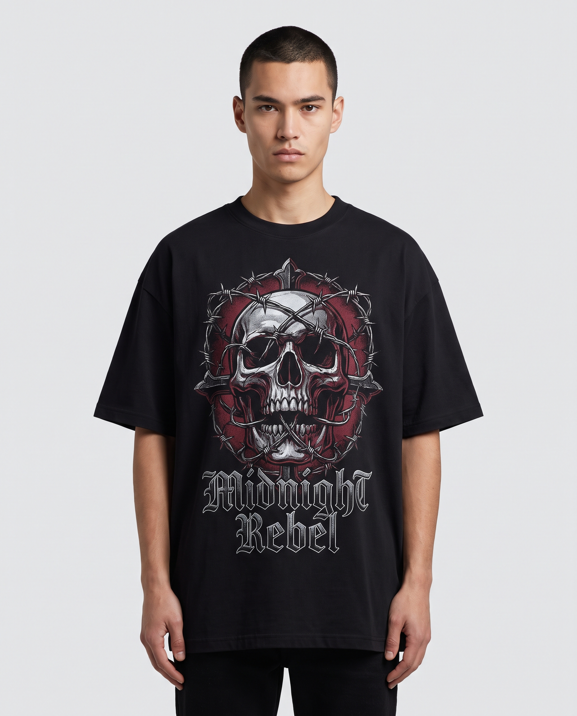 Mitternachtsrebell Oversized Streetwear T-Shirt, Vorderansicht – Pursesnet