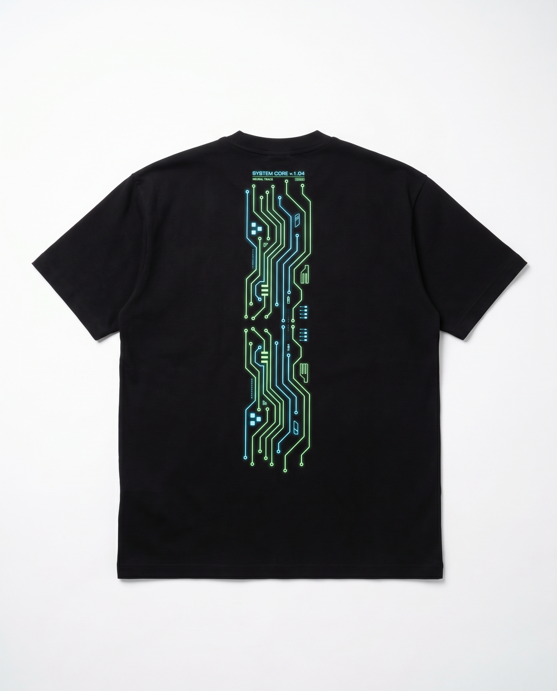 Neon Schaltkreis T-Shirt, Rückseitendetail Grafikdruck – Pursesnet